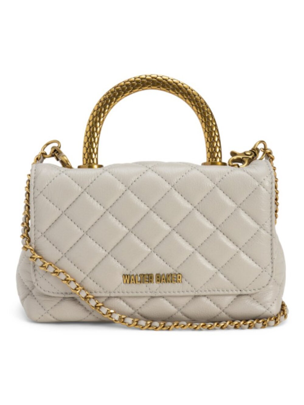 WALTER BAKER Leather Leila Mini Quilted Satchel With Gold Tone Handle And Strap
